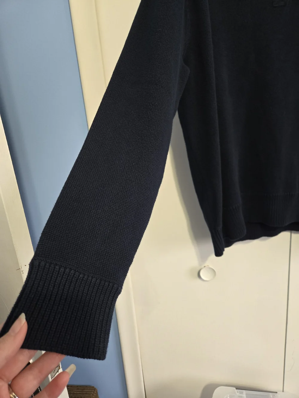 J.Crew‎ Men’s 100% Cotton Sweater Large Navy Quarter Zip Mock Neck Pullover